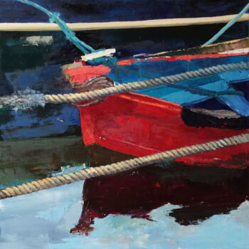 Peinture intitulée "barque rouge" par Bernadette Goerger, Œuvre d'art originale, Huile Monté sur Châssis en bois