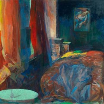Schilderij getiteld "la chambre rouge 73…" door Bernadette Kelly, Origineel Kunstwerk