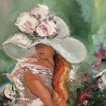 Peinture intitulée "Romantique au chape…" par Bernadette Manios, Œuvre d'art originale, Huile