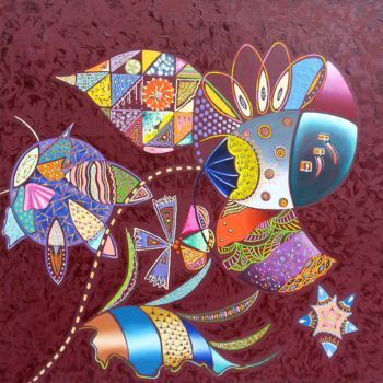 Peinture intitulée "4-fleurs.jpg" par Bernadette Taborda, Œuvre d'art originale