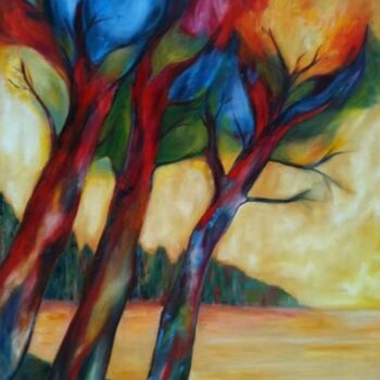 Painting titled "Arbres" by Bernadette Wijas, Original Artwork, Oil