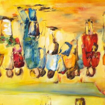Peinture intitulée "Marché" par Bernadette Wijas, Œuvre d'art originale, Huile