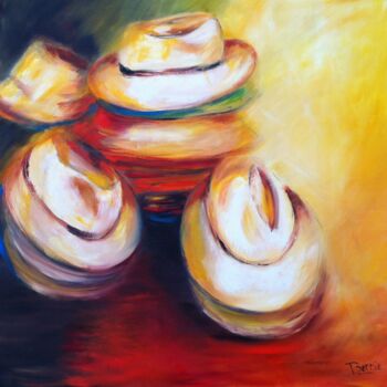 Painting titled "Chapeaux" by Bernadette Wijas, Original Artwork, Oil