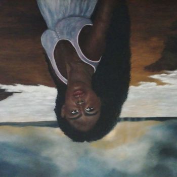 Ζωγραφική με τίτλο "Jeune femme noire à…" από Bernadette Huynen, Αυθεντικά έργα τέχνης, Λάδι
