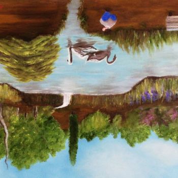 "Le lac aux cygnes" başlıklı Tablo Bernadette Huynen tarafından, Orijinal sanat, Petrol