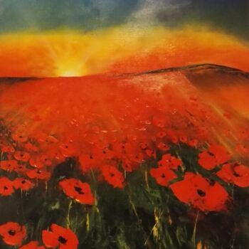 Painting titled "Champ de coquelicots" by Bernard Amalric, Original Artwork, Oil Mounted on Wood Stretcher frame