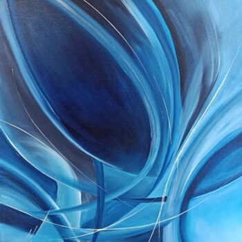 Peinture intitulée "Vagues bleues" par Bernard Amalric, Œuvre d'art originale, Huile Monté sur Châssis en bois