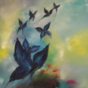 Peinture intitulée "envolée de papillons" par Bernard Amalric, Œuvre d'art originale, Huile Monté sur Châssis en bois
