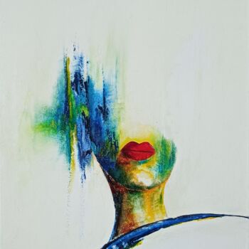 Картина под названием "Visage féminin" - Bernard Amalric, Подлинное произведение искусства, Масло Установлен на Деревянная р…