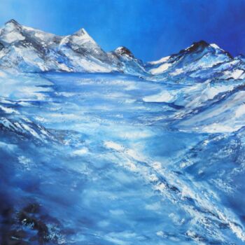 Painting titled "Montagne glacée" by Bernard Amalric, Original Artwork, Oil Mounted on Wood Stretcher frame