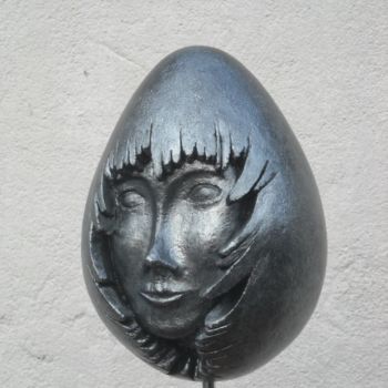 Sculpture intitulée "Tête dans l'oeuf" par Bernard Baltassat, Œuvre d'art originale