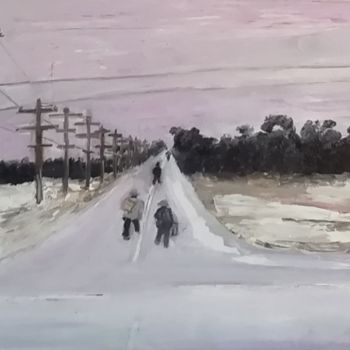Painting titled "Hobos on the road" by Bernard Beneito, Original Artwork, Oil