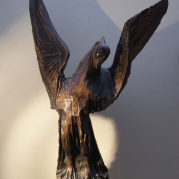 Sculpture titled "L'oiseau noir" by Bernard Chenu, Original Artwork, Wood