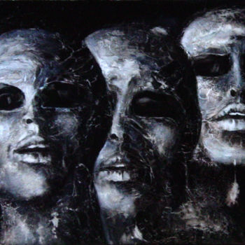 Peinture intitulée "les masques d'argil…" par Bernard Chopin, Œuvre d'art originale, Acrylique