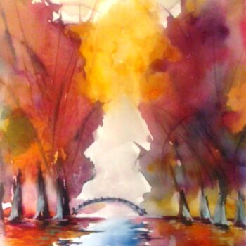 Peinture intitulée "Foret de feu" par Bernard Courtalon (courtaloni), Œuvre d'art originale, Aquarelle