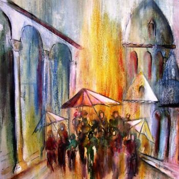 Painting titled "La foule" by Bernard Courtalon (courtaloni), Original Artwork, Oil