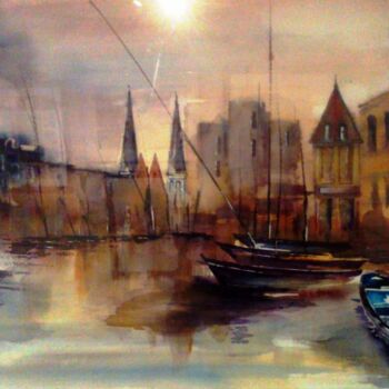 Pintura intitulada "Le port en andalous…" por Bernard Courtalon (courtaloni), Obras de arte originais, Óleo