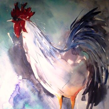 Pintura intitulada "Mon voisin le coq." por Bernard Courtalon (courtaloni), Obras de arte originais