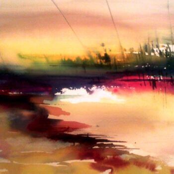 Peinture intitulée "coucher-de-soleil-5…" par Bernard Courtalon (courtaloni), Œuvre d'art originale, Huile