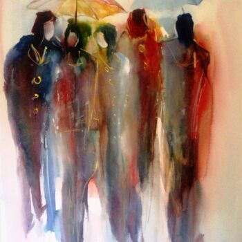 Pittura intitolato "les-ombrelles-50x70…" da Bernard Courtalon (courtaloni), Opera d'arte originale, Acquarello