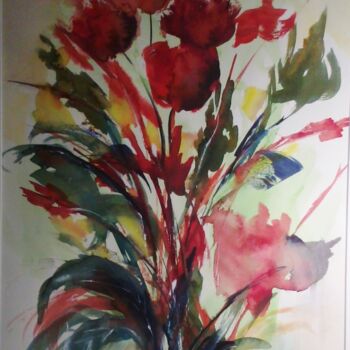 Painting titled "quelques-fleurs-50x…" by Bernard Courtalon (courtaloni), Original Artwork, Watercolor