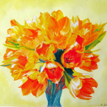 Peinture intitulée "Bouquet de tulipes…" par Bernard Danel, Œuvre d'art originale, Autre