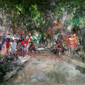 Painting titled ""In the village at…" by Bernard De Wolff, Original Artwork, Oil