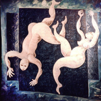 Painting titled "chute-de-femmes-" by Bernard Delarivière, Original Artwork, Oil
