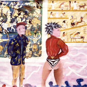 Pintura intitulada "la-visite-du-musee" por Bernard Delarivière, Obras de arte originais, Óleo