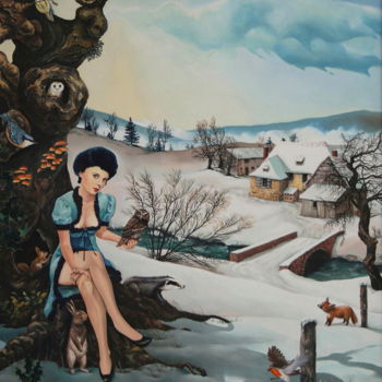 Malerei mit dem Titel "Chimère 6 ou l'hiver" von Bernard Domange, Original-Kunstwerk, Öl