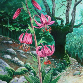 Pintura intitulada "Flore des Pyrénées…" por Bernard Domange, Obras de arte originais, Acrílico