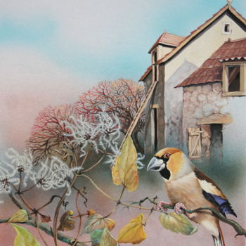 Painting titled "Village hivernal" by Bernard Domange, Original Artwork, Acrylic