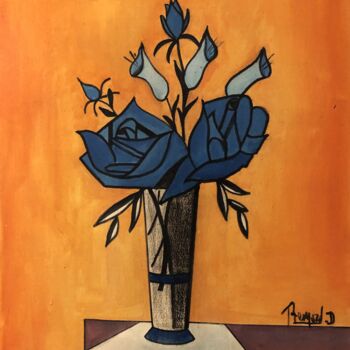 Peinture intitulée "Les Roses Bleues" par Bernard Donnat, Œuvre d'art originale, Huile Monté sur Châssis en bois