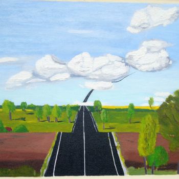 Painting titled "la-route-sans-limit…" by Bernard Ducellier, Original Artwork, Oil