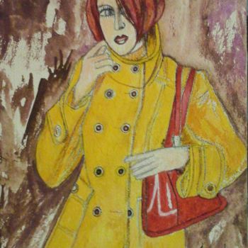 Pintura intitulada "La femme au manteau…" por Sam De Beauregard, Obras de arte originais, Guache