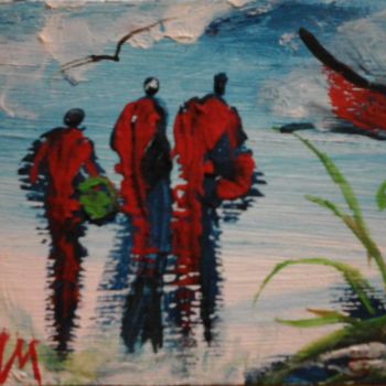 Schilderij getiteld "LES TROIS HOMMES AU…" door Sam De Beauregard, Origineel Kunstwerk, Gouache
