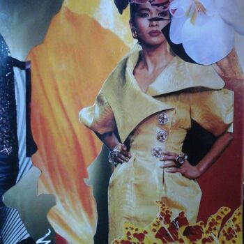 Collagen mit dem Titel "LADY YELLOW" von Sam De Beauregard, Original-Kunstwerk, Collagen Auf Karton montiert