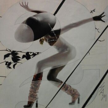 Collages intitulée "FEMME PLIÉE AU CHAP…" par Sam De Beauregard, Œuvre d'art originale, Collages Monté sur Carton