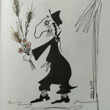 Drawing titled "Le bouquet" by Bernard Houssin Brillas, Original Artwork, Ink