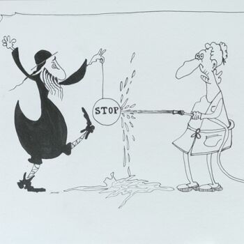 Drawing titled "Les cures thermales" by Bernard Houssin Brillas, Original Artwork, Ink