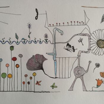 Dessin intitulée "Le jardin botanique" par Bernard Houssin Brillas, Œuvre d'art originale, Aquarelle