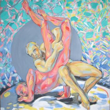 Painting titled "wrestlers and shiel…" by Bernard Marie Collet, Original Artwork, Oil