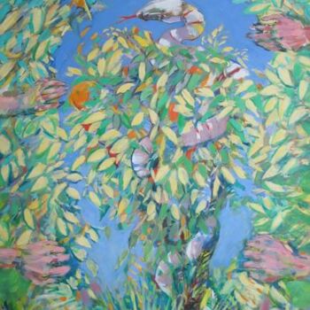 Peinture intitulée "arbre au serpent" par Bernard Marie Collet, Œuvre d'art originale, Huile