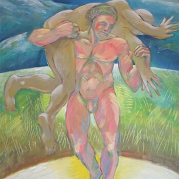 Ζωγραφική με τίτλο "lutteurs d'Ostie" από Bernard Marie Collet, Αυθεντικά έργα τέχνης, Λάδι