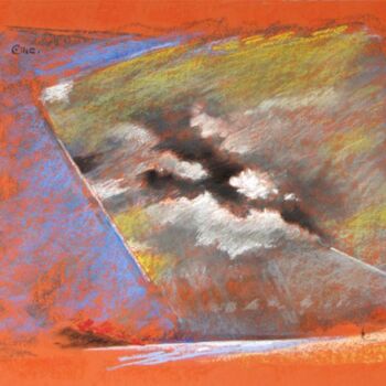 Painting titled "ciel orange" by Bernard Marie Collet, Original Artwork, Pastel Mounted on Cardboard