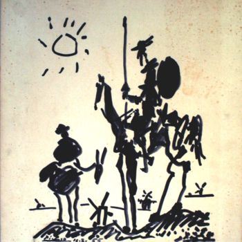 Printmaking titled "Don Quichotte" by Bernard Lalandre, Original Artwork, Engraving