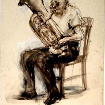 Drawing titled "Tromboniste" by Bernard Lalandre, Original Artwork