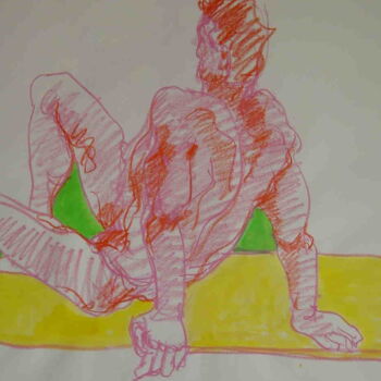 Dibujo titulada "Homme nu de dos" por Bernard Moutin, Obra de arte original