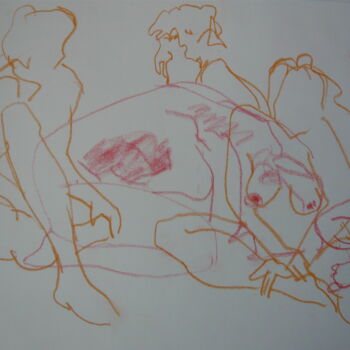 Disegno intitolato "Croquis de nus" da Bernard Moutin, Opera d'arte originale
