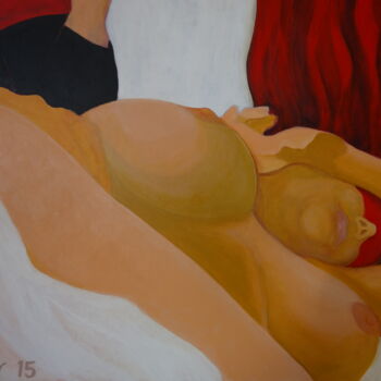 Malerei mit dem Titel "Nu au bandeau rouge" von Bernard Moutin, Original-Kunstwerk, Acryl